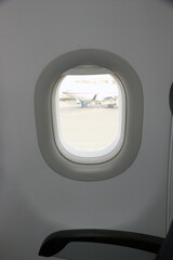 Window on the plane close up