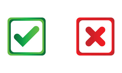 tick and cross buttons icon, yes and no button icon, checkmark icon on white background.