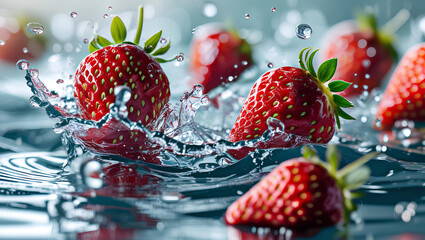  Fresh Strawberries Splashing in Water,  General AI