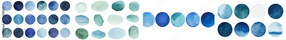 Poster an isolated white background serves as the canvas for a vibrant set of blue abstract watercolor spla