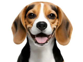 Realistic Photo of a Happy Beagle Dog Pet Portrait on Transparent Background Featuring Cute Friendly Canine with Brown Eyes Open Mouth and Tongue Smiling