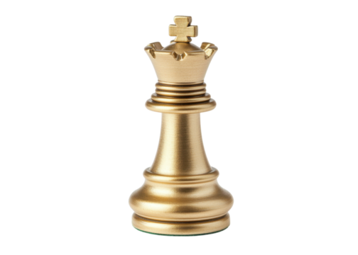 Golden chess king piece on transparent background. Concept of strategy, leadership, and power.