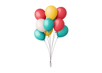Colorful balloons on a transparent background. Perfect for birthday, party, or celebration themes.