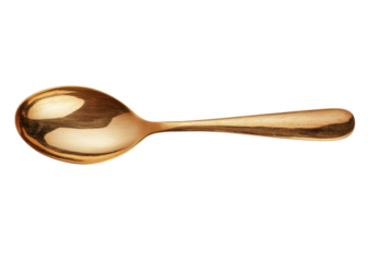 Elegant golden spoon isolated on transparent background. Kitchenware and dining concept.