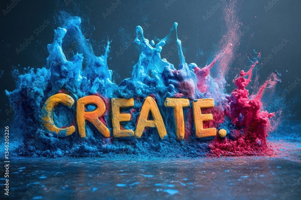 Poster colorful powder explosion with create text representation