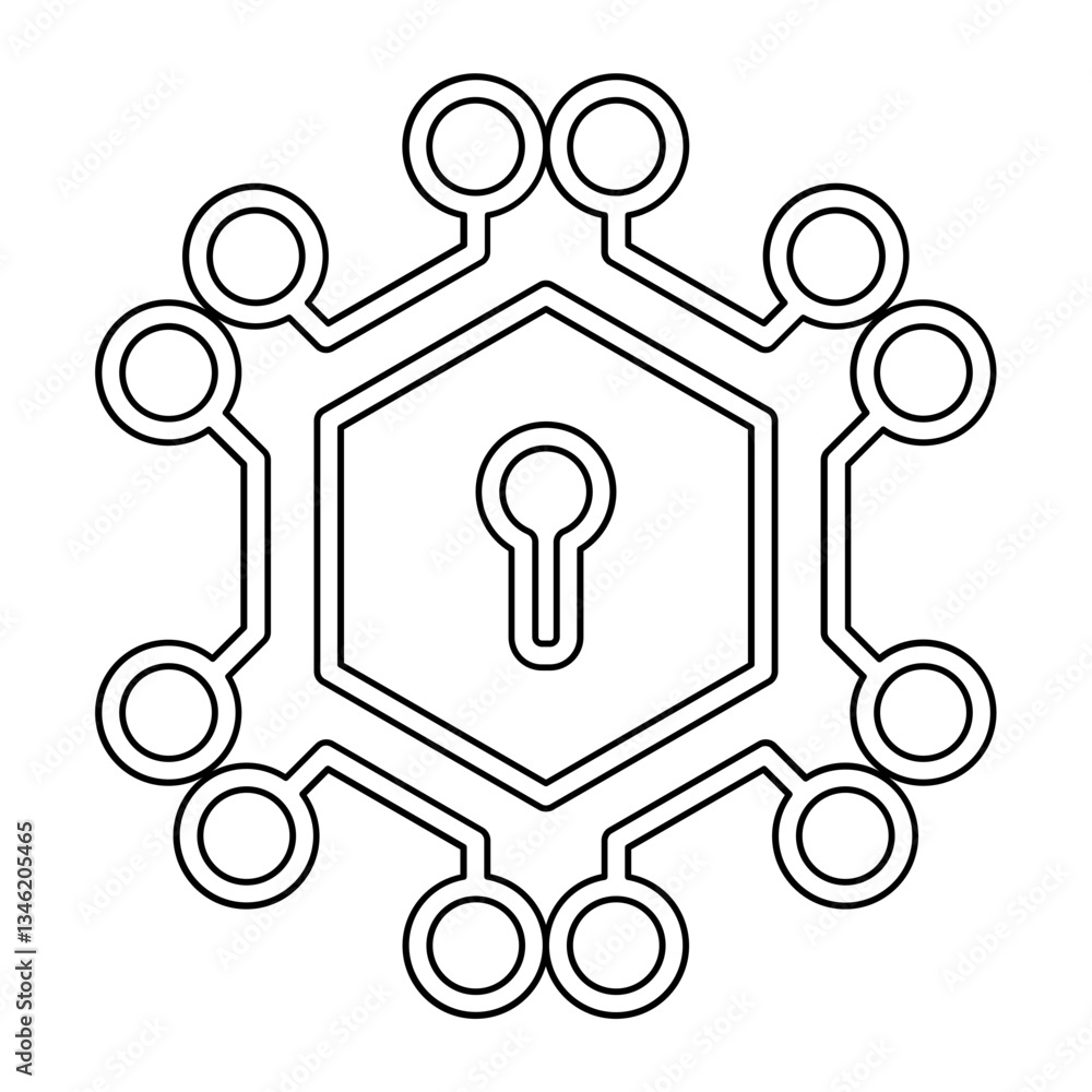 Poster computer security icon in line style