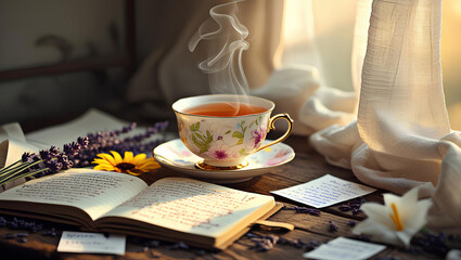  Serene Morning Tea in Cozy Bedroom, General AI