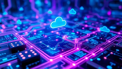 Obraz premium background 3d Abstract Digital Cloud Network with Circuit Board Elements