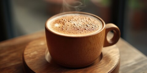 A steaming cup of Turkish coffee sits amidst scattered coffee beans on a dark surface for coffee shops, travel blogs about Turkey,or articles on coffee culture
