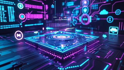 Fototapeta premium background 3d Abstract Digital Circuit Board with Glowing Components