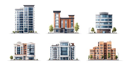 Collection of modern office and residential buildings in a city skyline