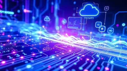 Obraz premium background 3d Abstract Digital Cloud Network with Circuit Board Elements