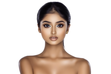 Realistic Portrait Of A Beautiful Young Woman Face With Flawless Skin In Transparent Background A Stunning Beauty Portrait With Glamorous Makeup And Shiny Hair Style