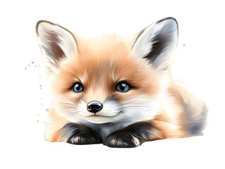 Obraz premium Realistic Portrait of a Cute Little Fox with Furry Texture Isolated on Transparent Background and Blue Eyes Adorable Isolated Wildlife Mammal