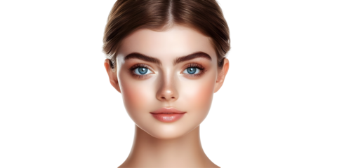 Realistic Portrait of Beautiful Young Woman with Clear Skin and Blue Eyes on Transparent Background Expressing Natural Beauty and Perfect Facial Features Isolated for Beauty Concepts