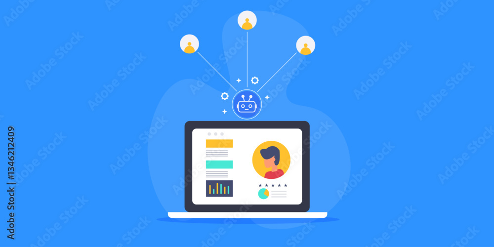 Aufkleber ai crm technology, artificial intelligence robot collects and analyse customer data, improve persona