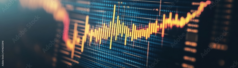 Poster a vibrant digital representation of sound waves, showcasing a data visualization with fluctuating li
