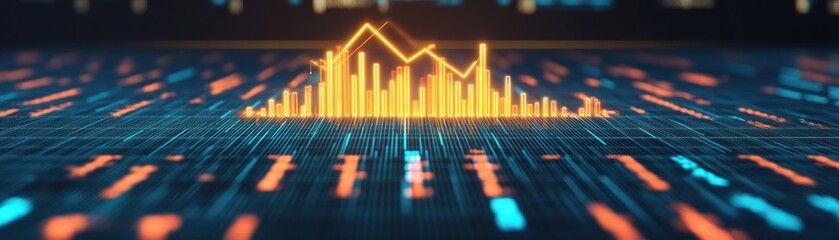 Fototapeta premium A futuristic data visualization featuring vibrant, colorful graphs and patterns, representing digital analytics and trends in a tech-driven environment.