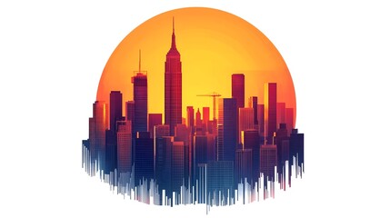 Fototapeta premium Sunset cityscape with modern skyscrapers silhouetted against the sky