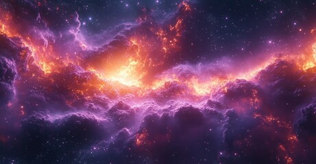 Cosmic Explosion of Radiant Purple Light Rays in a Starry Galaxy Background