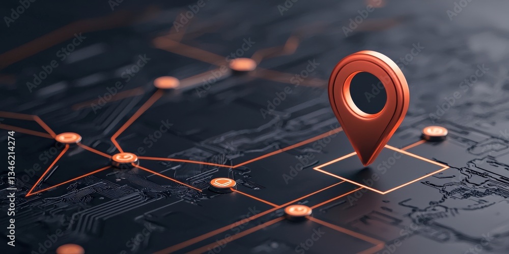 Poster strategic planning goals optimization concept. abstract digital map with location pin and circuitry 