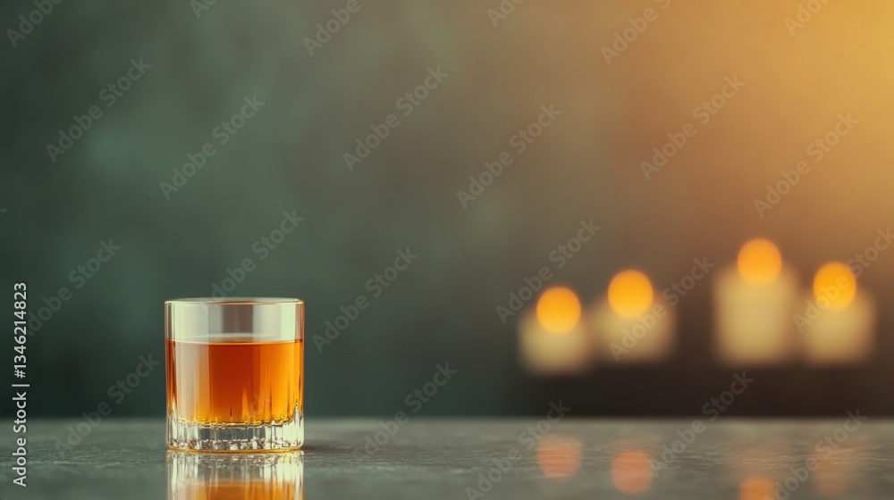 Aufkleber a glass of whiskey is placed on a table with soft candlelight in the background, creating a cozy and