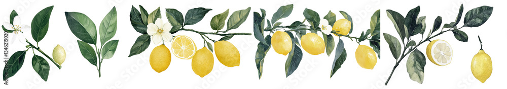 Poster an isolated white background serves as the setting for a watercolor botanical painting of branches w