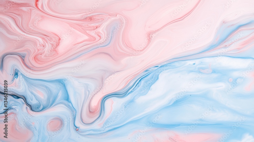 Poster swirling patterns of soft pink and blue blend harmoniously, creating a calming and serene atmosphere