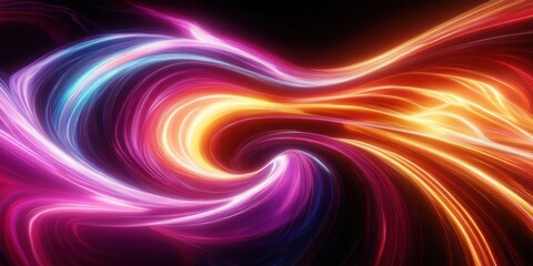 Obraz premium Abstract Neon Light Trails Curvy Lines on Black Background