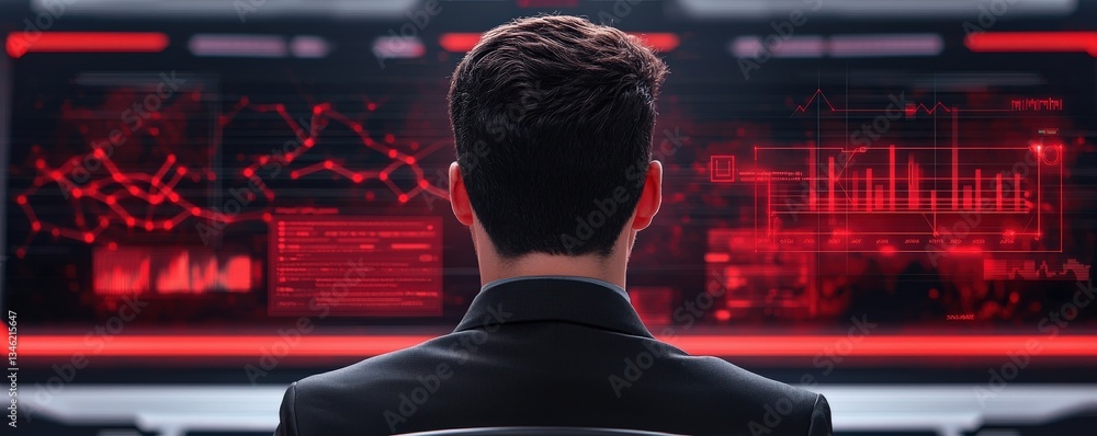 Aufkleber strategic planning goals optimization concept. man observing data analysis on a futuristic digital i