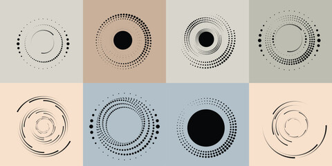 Art composition with halftone dots .Modern art design .Neutral color stripes .Transition dots. Geometric shape. Wall art