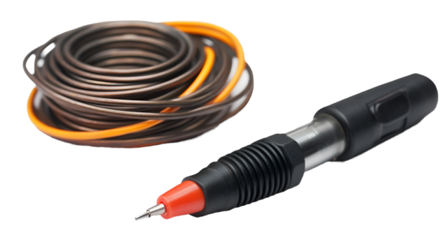 Close-Up of a Handheld Voltage Detector Pen Testing an Electrical Outlet

