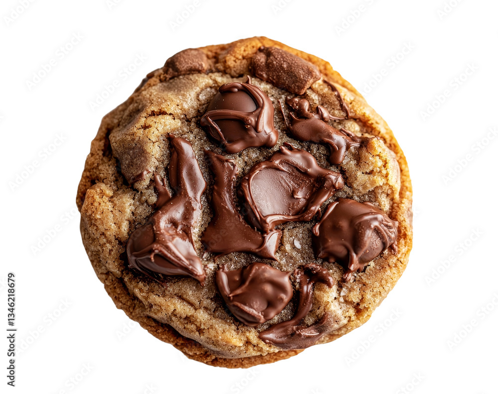 Poster a doughnut featuring chocolate cream icing is shown from the top on a plain white background