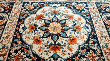Fototapeta premium Intricate Floral Tile Design: A Symphony of Colors and Patterns