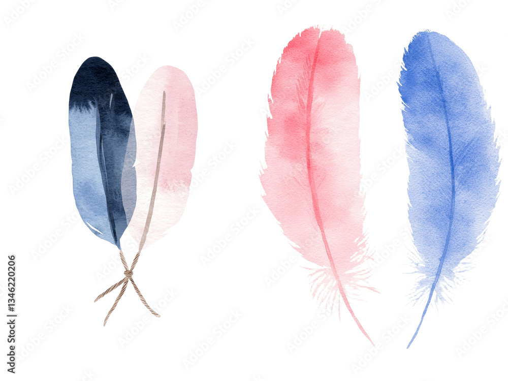 Aufkleber the composition of feathers on a white background is the focal point of this festive watercolor spri