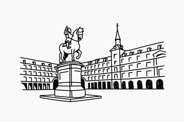 Plaza Mayor Madrid Spain hand drawn illustration vector