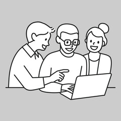 African man using laptop computer line art vector