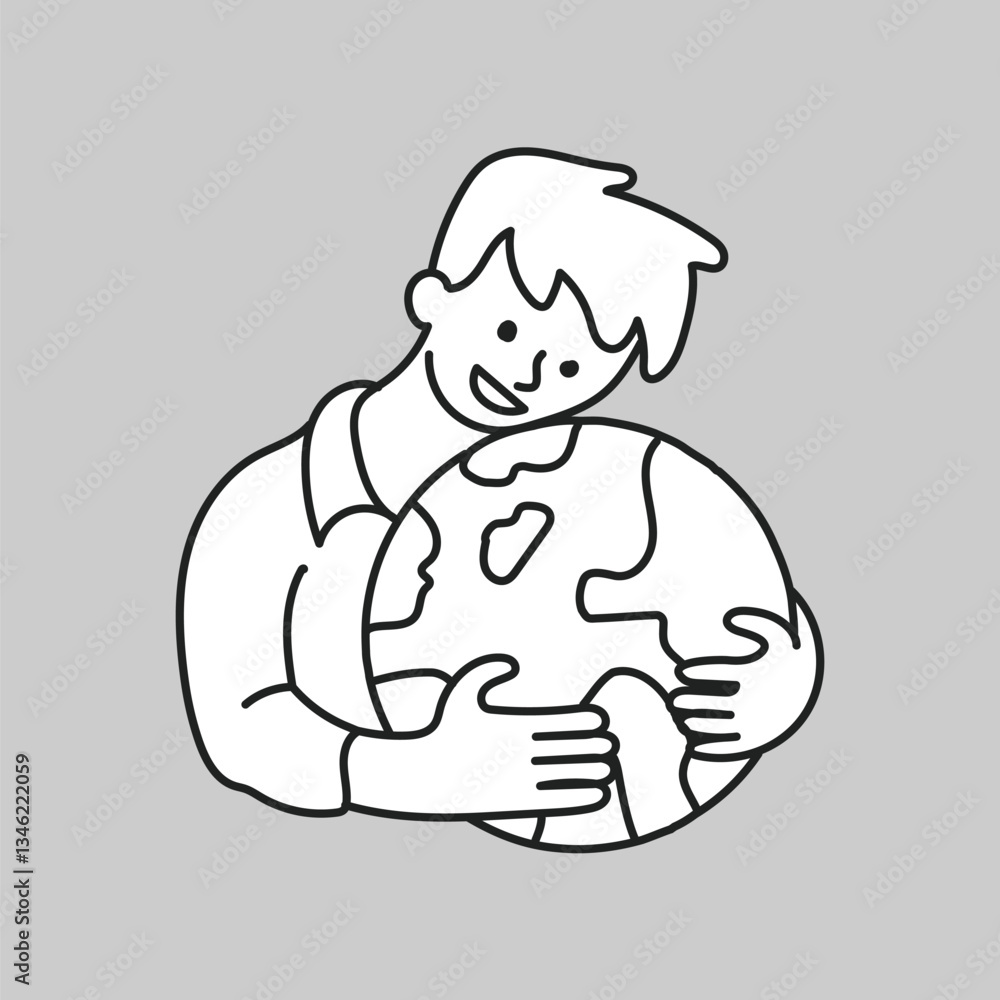 Poster man save the planet line art collage element vector