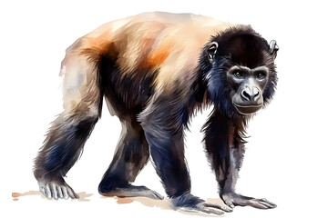 Fototapeta premium Watercolor Illustration of a Detailed Monkey Animal with Transparent Background a Primate Mammal Wildlife Illustration Isolated in Tropical Jungle