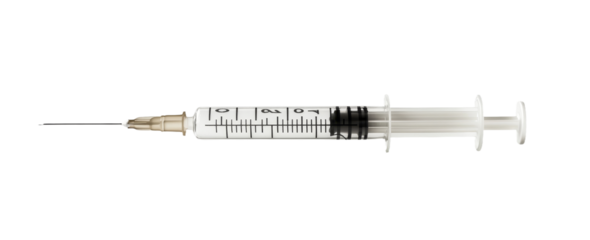 A clipping path accompanies a medical syringe and needle set against a white background