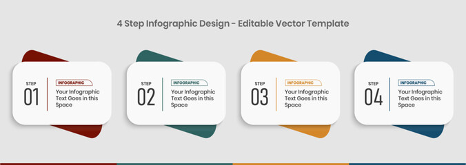 Obraz premium 4 Steps Infographics Design Template - Graph, Pie chart, workflow layout, rectangular box diagram, timeline, report, presentation design template Editable Vector illustration on white background