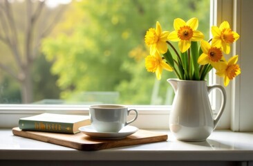 spring postcard with yellow daffodils