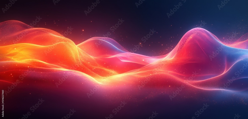 Aufkleber vibrant red and orange gradient wave shape on dark grainy background minimal abstract design for web