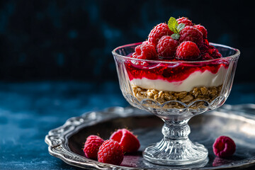 Luxurious Raspberry Dessert in a Crystal Coupe Glass