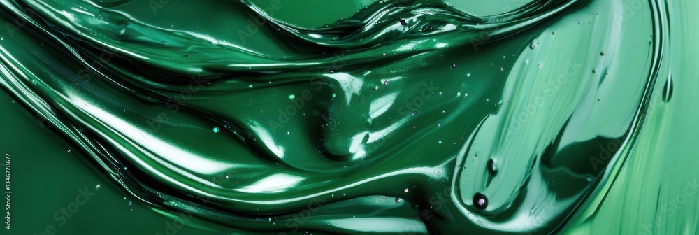 Poster abstract flowing green paint texture background with shiny metallic effect