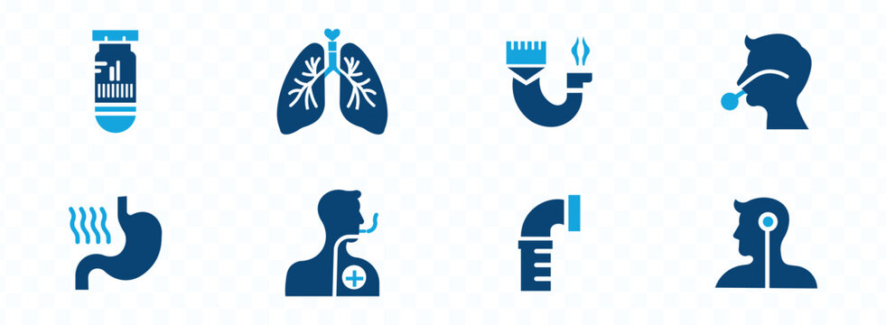 madical icon set . nose, mouth, ear, brain, head, hand, stomach, heart, kidneys, liver, lungs simple colour