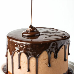 Vertical high angle shot of a fresh chocolate cake decorated with delicious chocolate on a plate