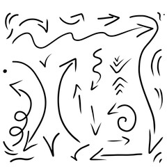 Collection of various hand drawn arrows indicating diverse directions, symbolizing movement, progress, and decision making