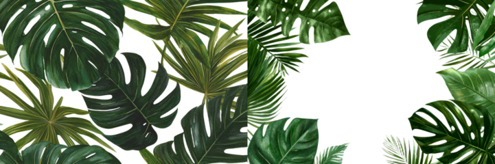 Summer clipart featuring tropical palm leaves is presented in a watercolor style, hand-painted on a white background