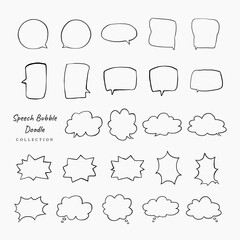 Fototapeta premium A collection of simple lines hand drawn speech bubbles in various shapes. Set of simple of hand drawn speech bubbles in various sizes and shapes. Set of simple lines hand drawn speech bubbles